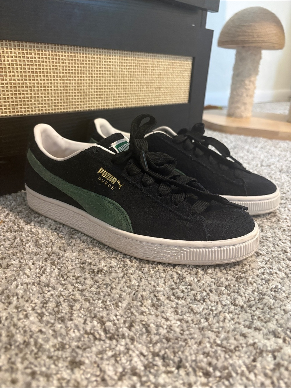 Puma Black Suede Low-Top Sneakers with Green Formstrip